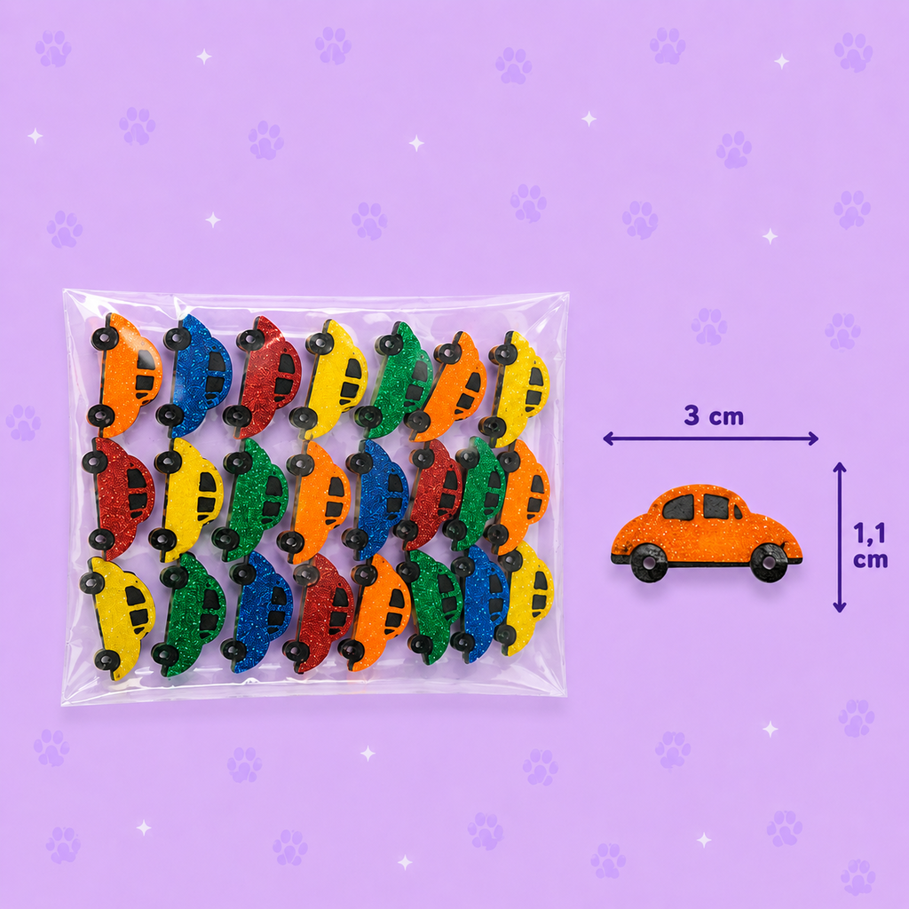 Adesivo Pet Carrinho Glitter Colorido — pacote c/ 25
