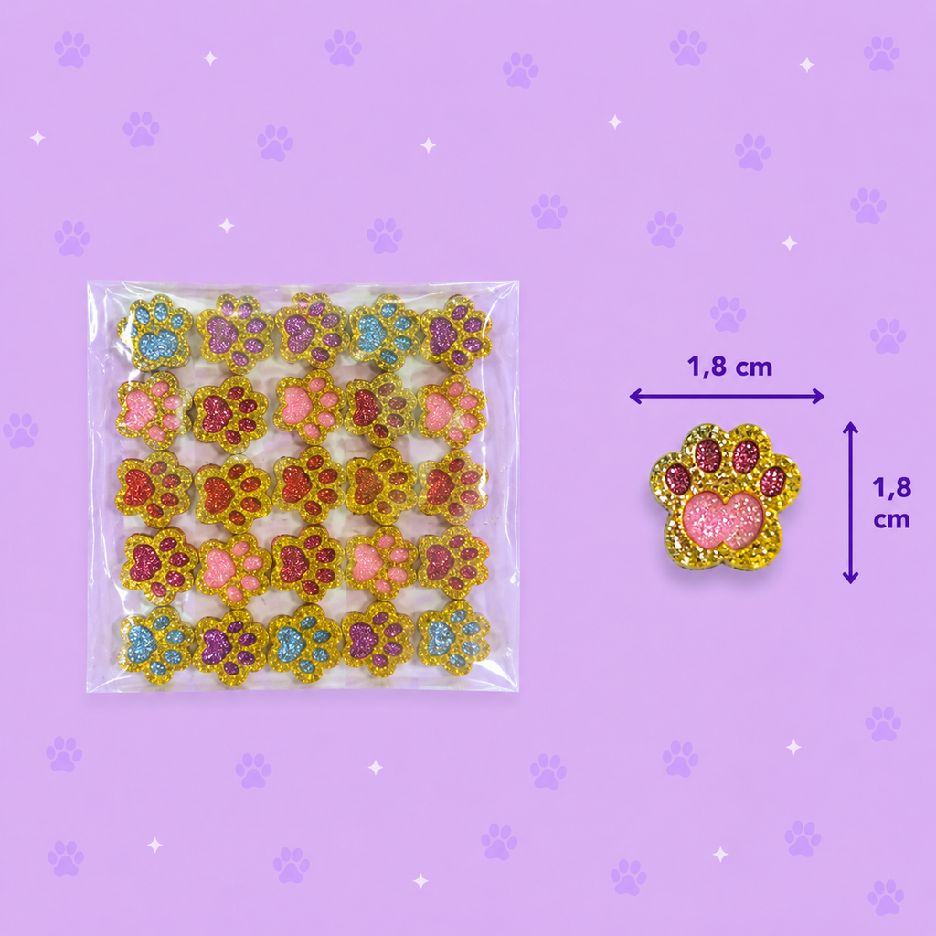 Adesivo Pet Patinha Glitter Sortido — pacote c/ 25