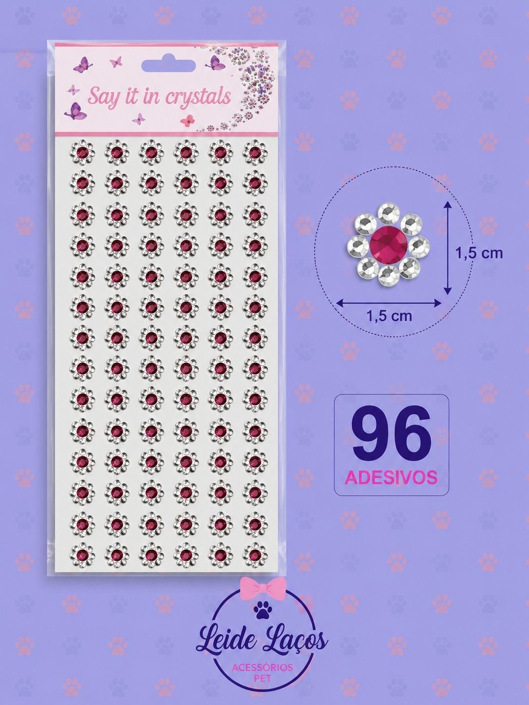 Adesivo Pet Pink com prata — pacote c/ 96