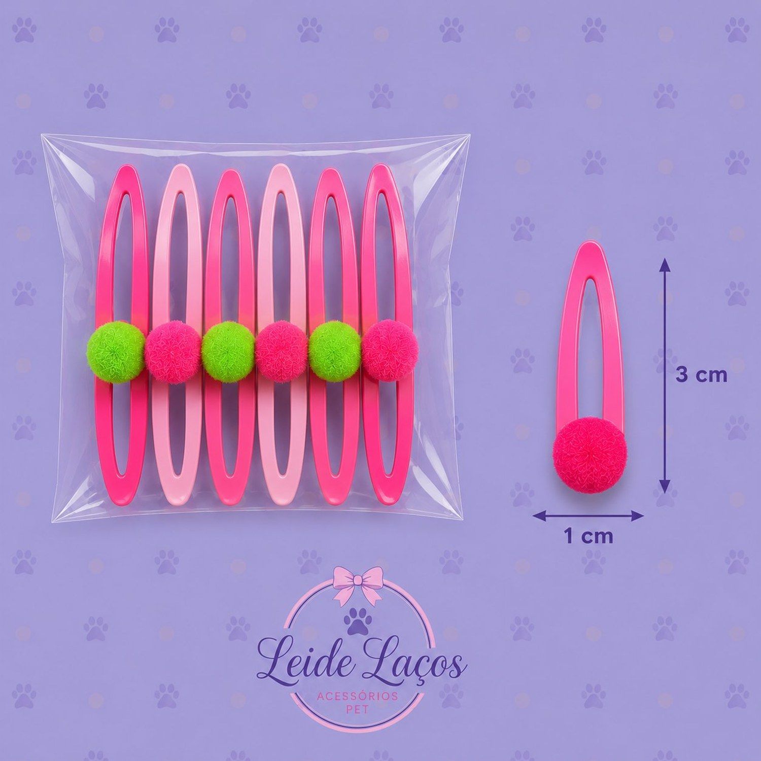 Adesivo Pet Tic tac pompom — pacote c/ 20
