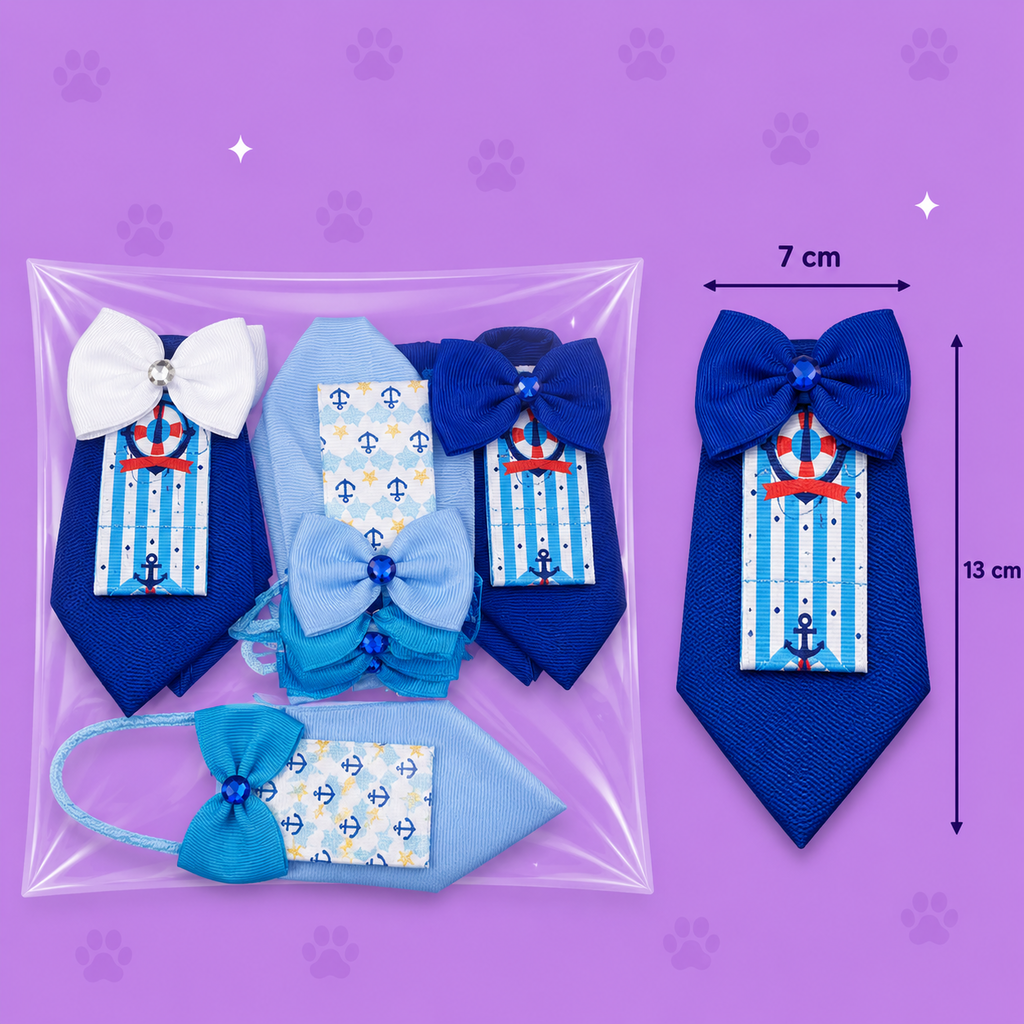 Gravata Pet Marinheiro Azul — pacote c/ 15