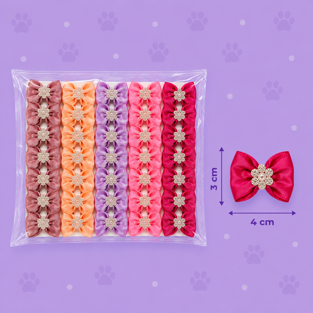 Laço com Flor de Strass Tons Pastel — pacote c/ 30