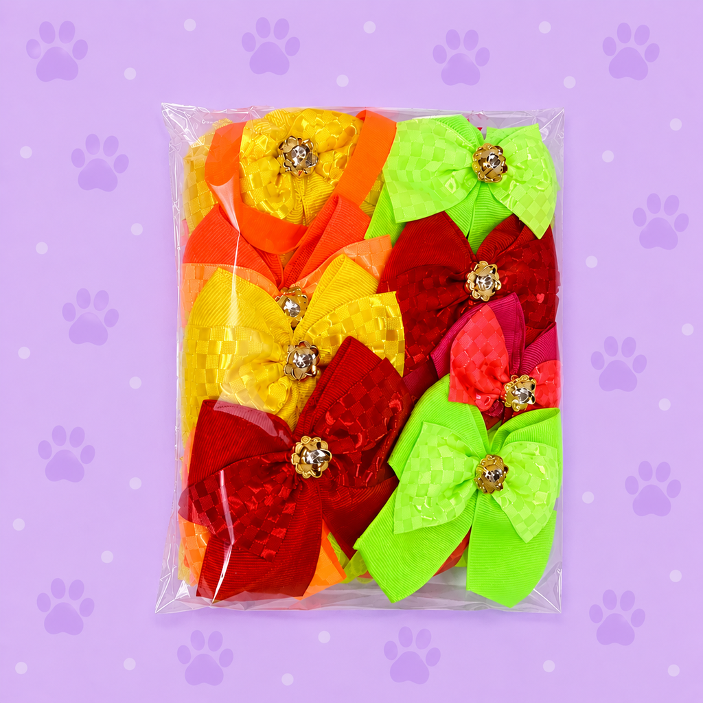 Laço de Pescoço Flor com Strass Cores Quentes — pacote c/ 15