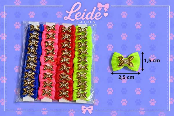 Laço Micro Botão dourado com strass — pacote c/ 40