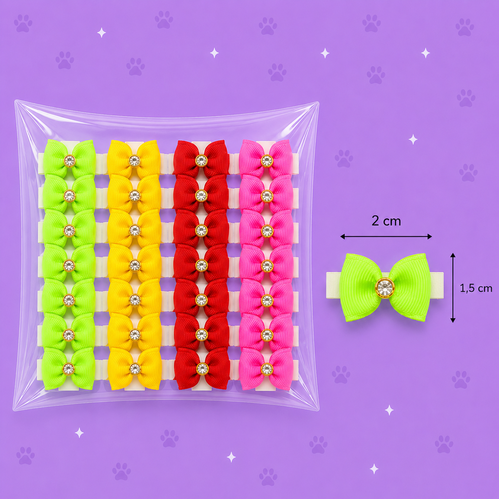 Laço Micro Neon Sortido com Strass — pacote c/ 40