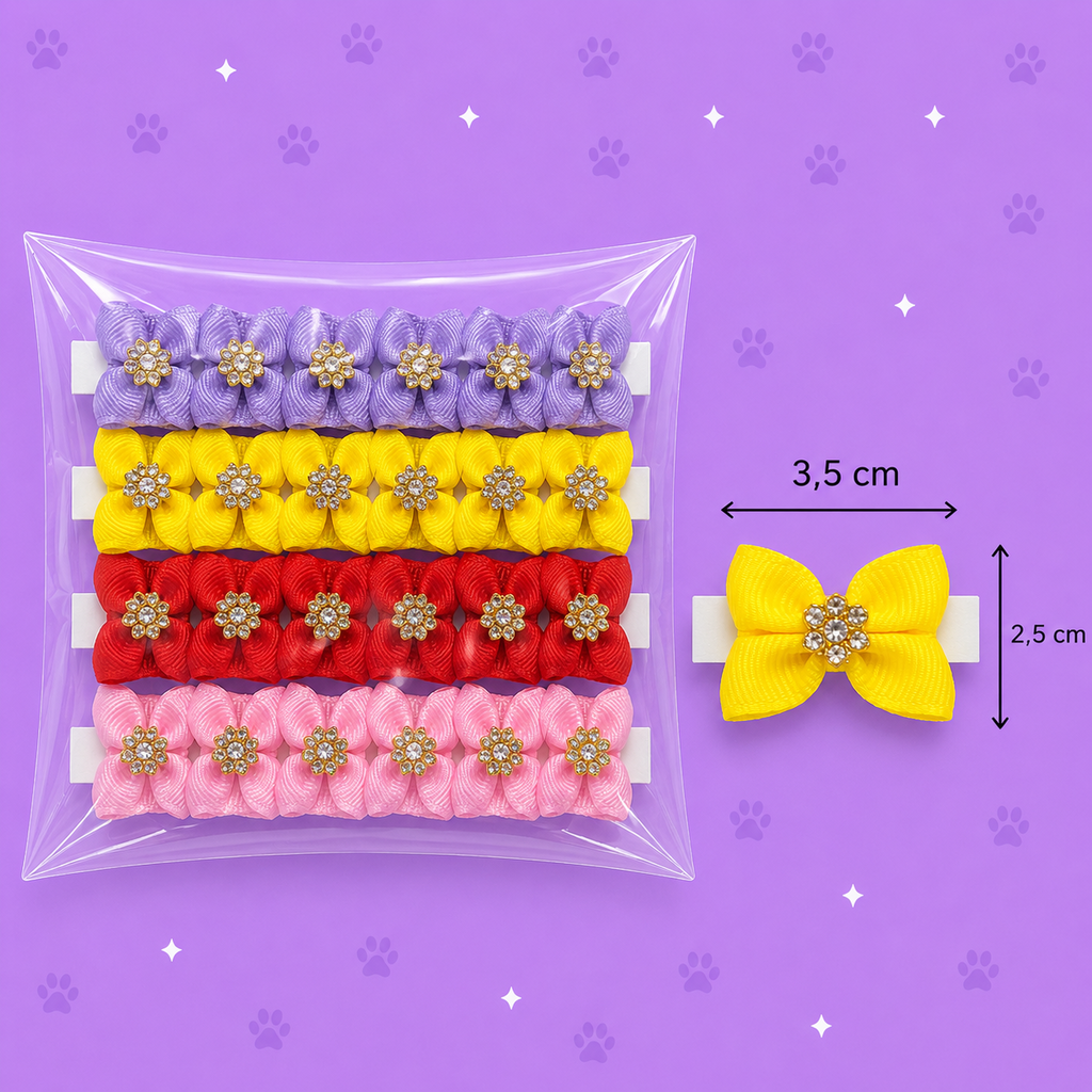 laço P com Flor com Estrela Dourada — pacote c/ 32