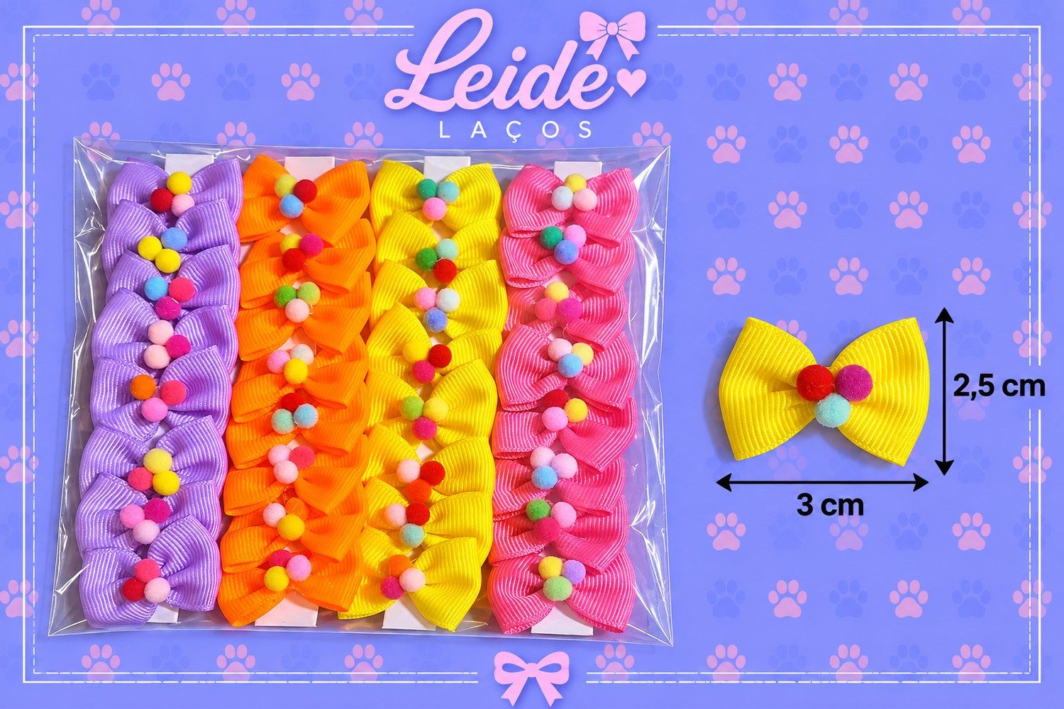 Laço Pequeno Mini pompons — pacote c/ 32