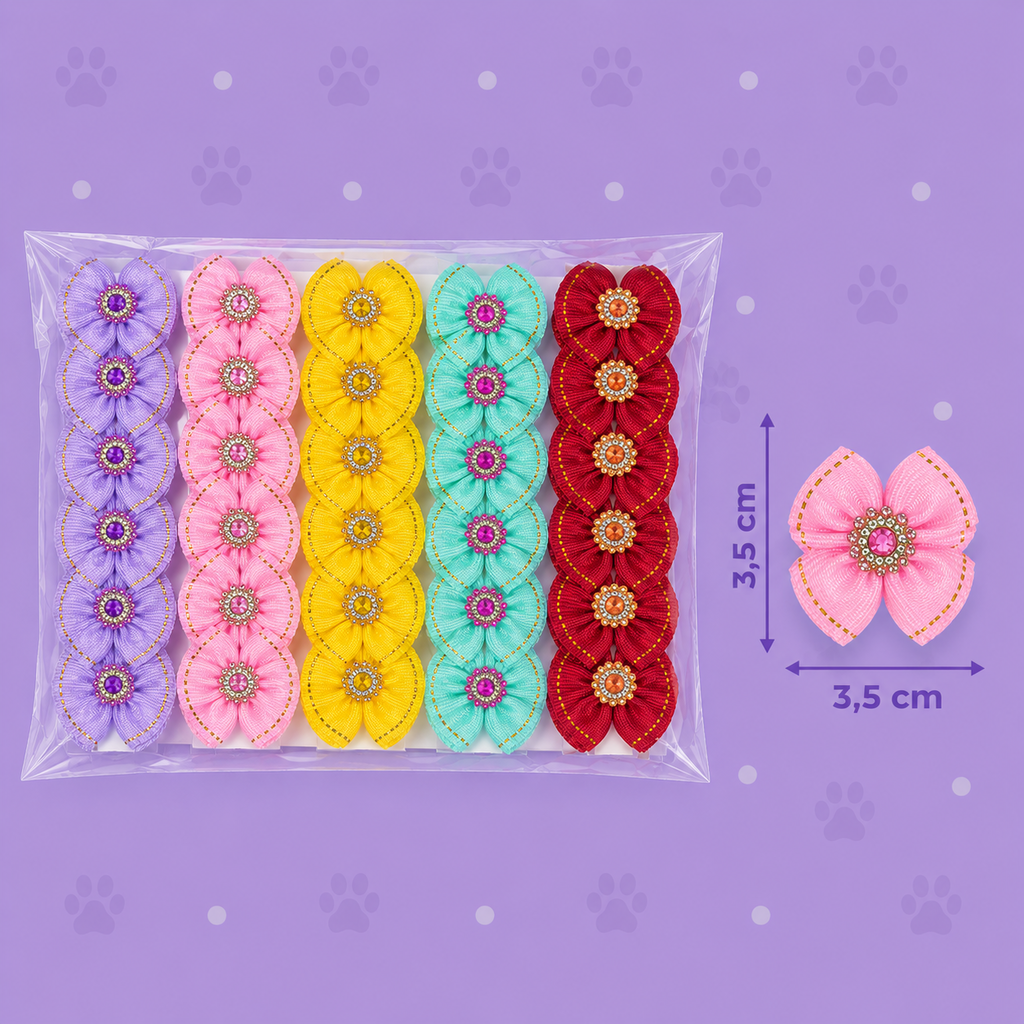 Laço Pet Candy Colors com Strass — pacote c/ 30