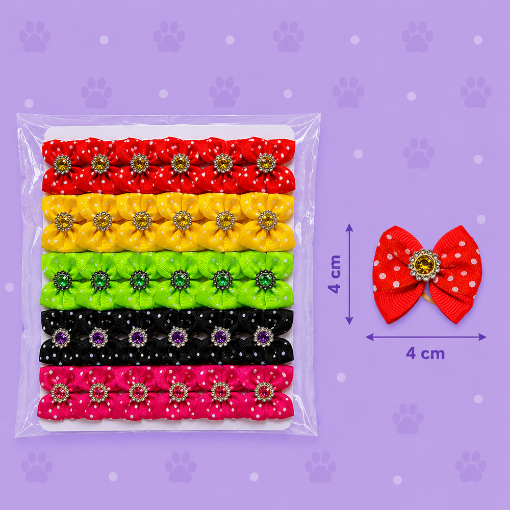 Laço Pet Poá Colorido com Strass — pacote c/ 30