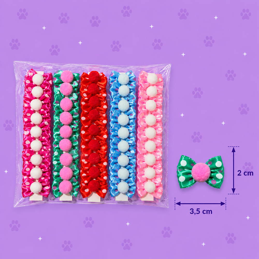 Laço Poá com Pompom Colorido — pacote c/ 32