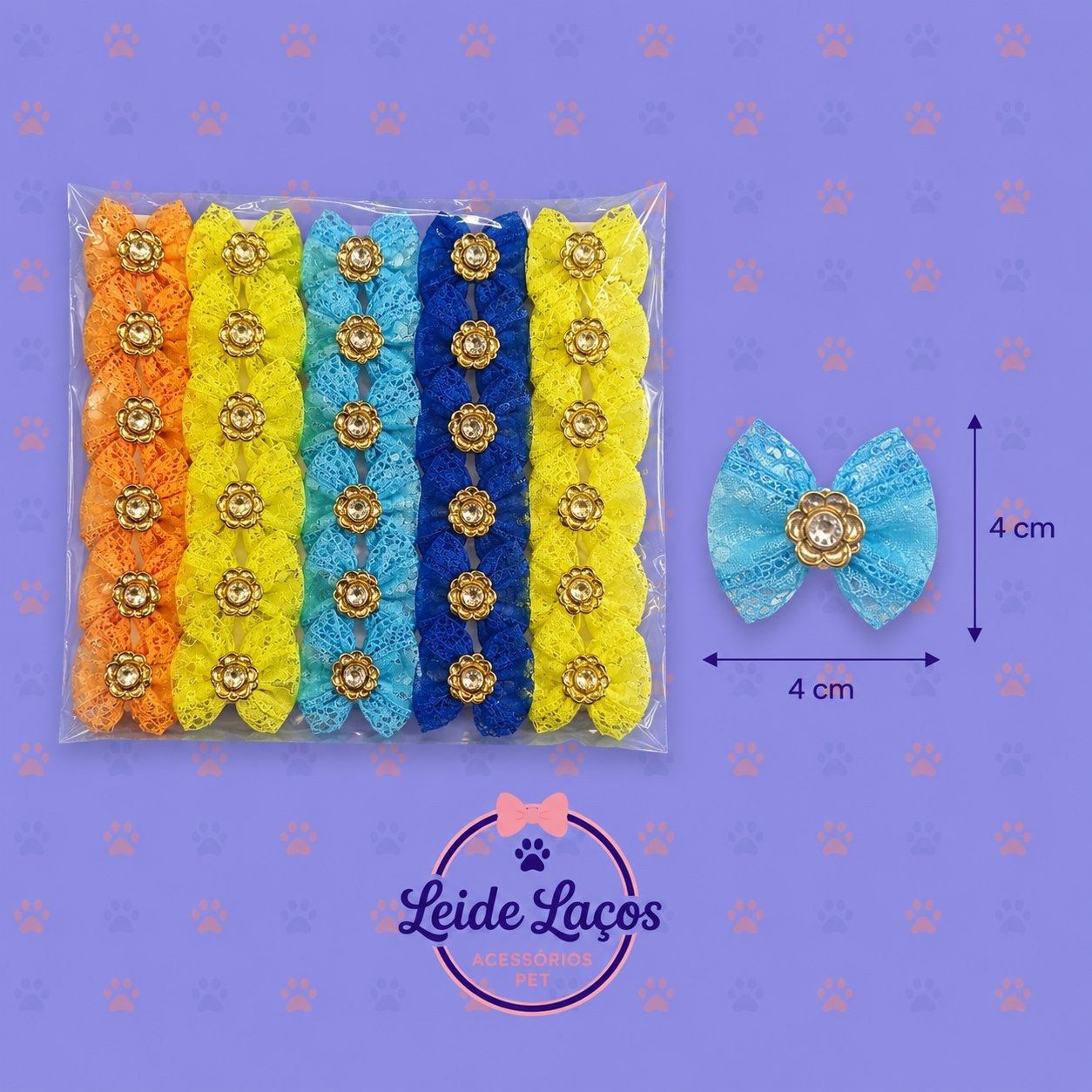 Laço Renda com flores — pacote c/ 30